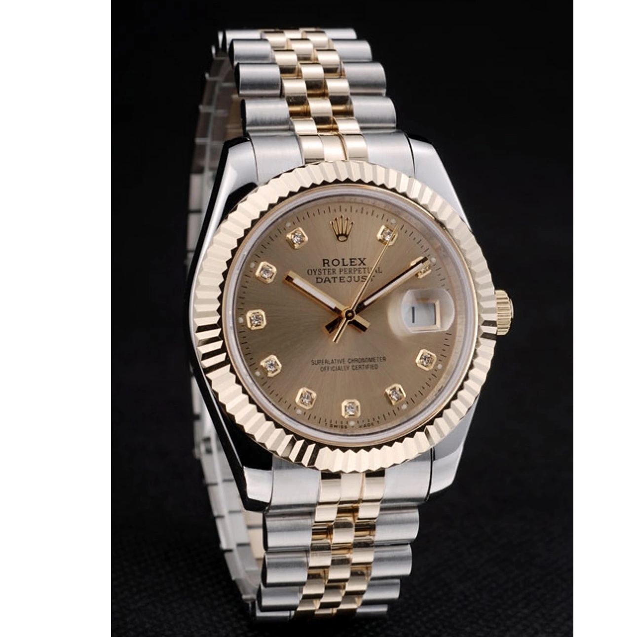 Good Copy Rolex Watches Stainless 41978 Gold Ribbed Steel Goldish Bezel Rolex Dial DateJust 0729